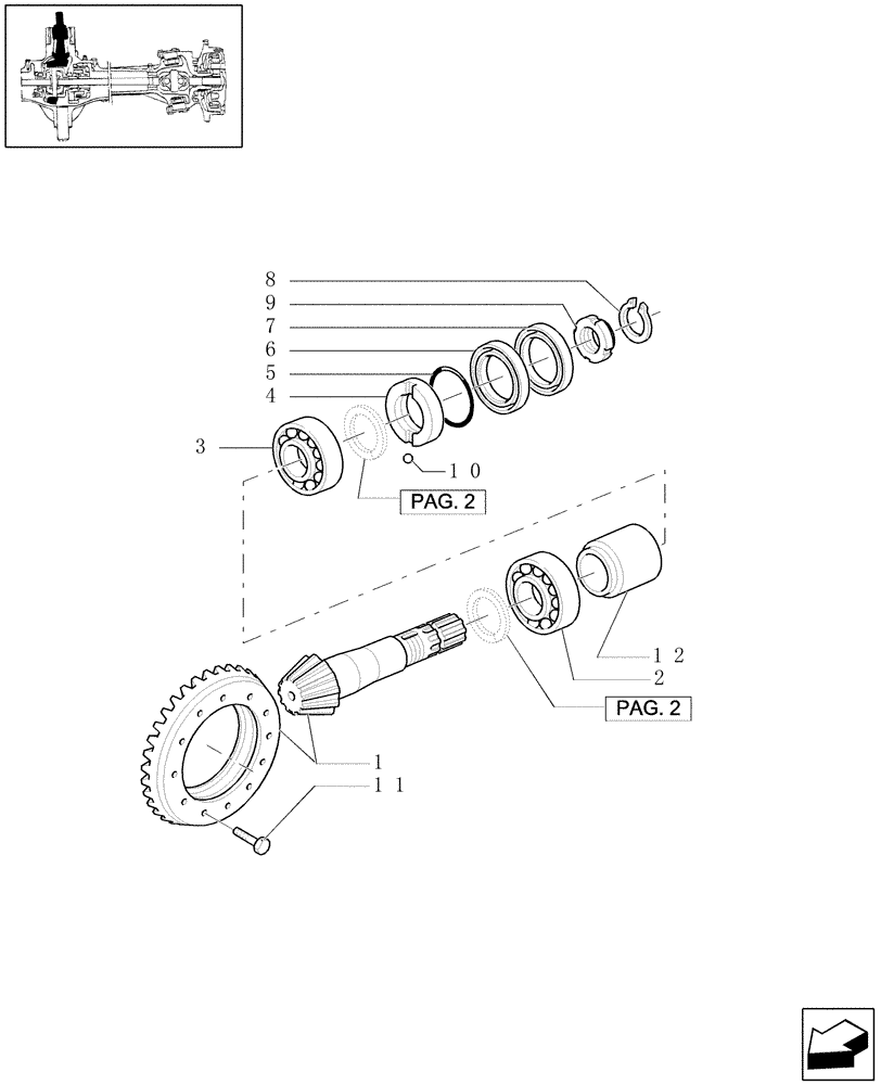 Схема запчастей Case IH MXU115 - (1.40.0/06[01]) - 4WD FRONT AXLE - BEVEL GEAR PAIR (04) - FRONT AXLE & STEERING