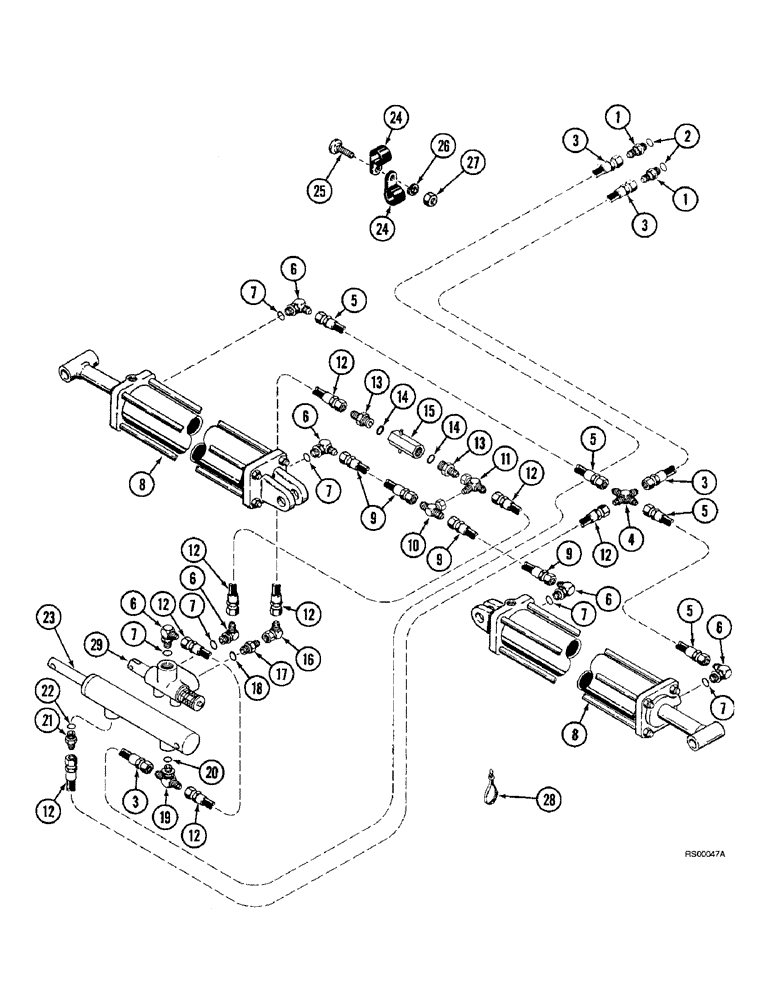 Схема запчастей Case IH 5800 - (8-14) - WING LIFT HYDRAULIC CIRCUIT, VERTICAL FOLD, 29 FOOT THROUGH (08) - HYDRAULICS