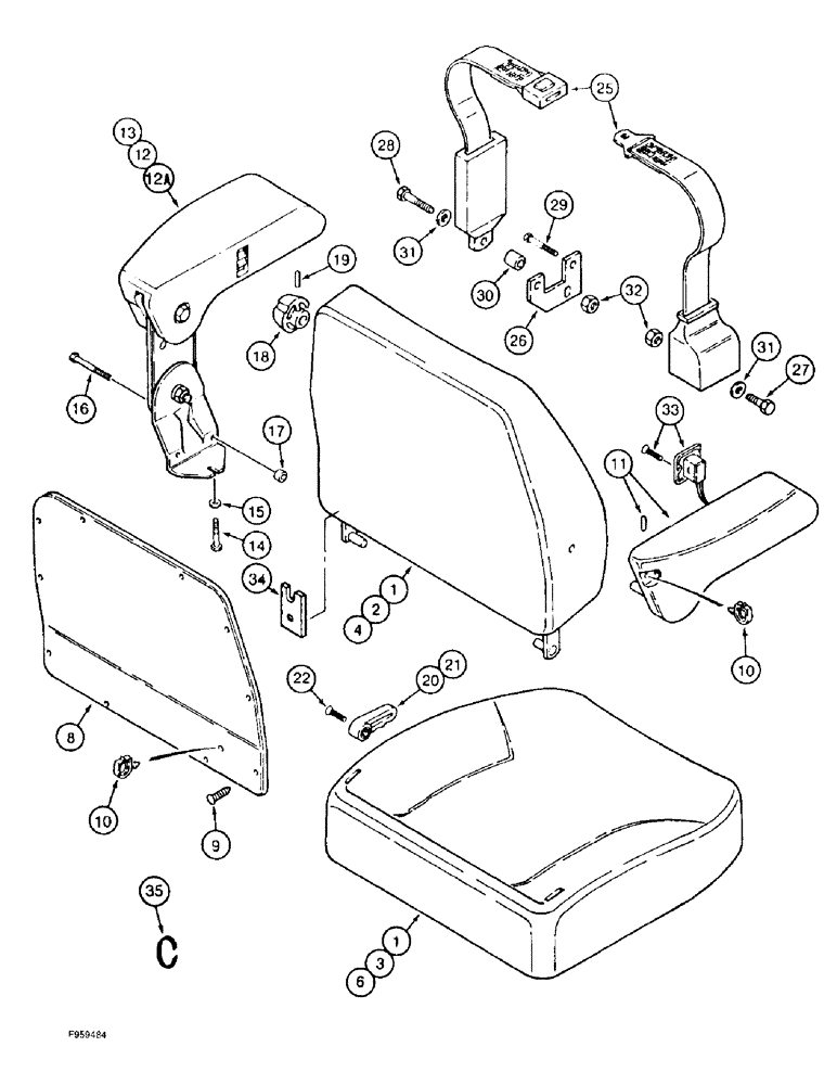 Схема запчастей Case IH 9310 - (9-048) - DELUXE AIR SUSPENSION SEAT, CUSHIONS, ARM RESTS, AND SEAT BELT (09) - CHASSIS/ATTACHMENTS