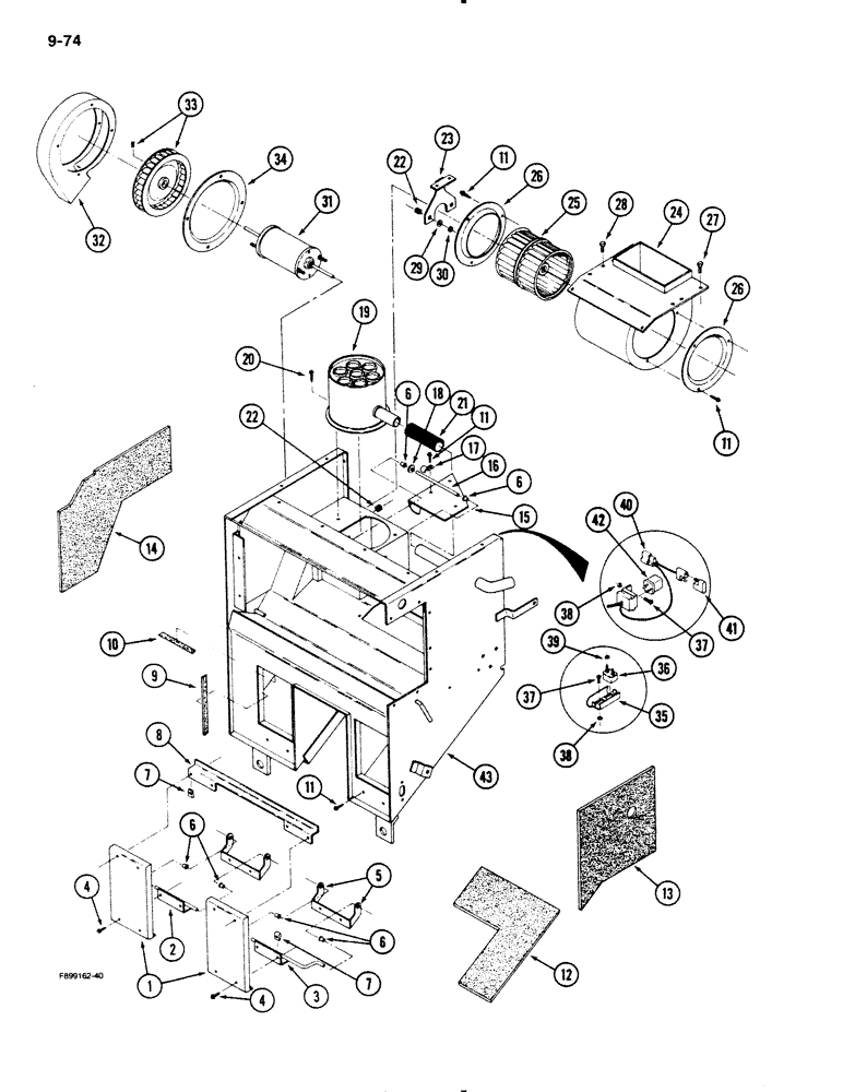 Схема запчастей Case IH 9110 - (9-74) - AIR CONDITIONER AND HEATER MODULE, INTERNAL COMPONENTS, CAB (09) - CHASSIS/ATTACHMENTS