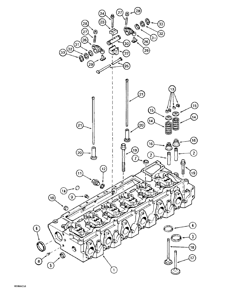 Схема запчастей Case IH 9330 - (2-046) - CYLINDER HEAD AND VALVE MECHANISM, 6T-830 ENGINE, 6TA-830 ENGINE, PRIOR TO S/N JEE0036501 (02) - ENGINE