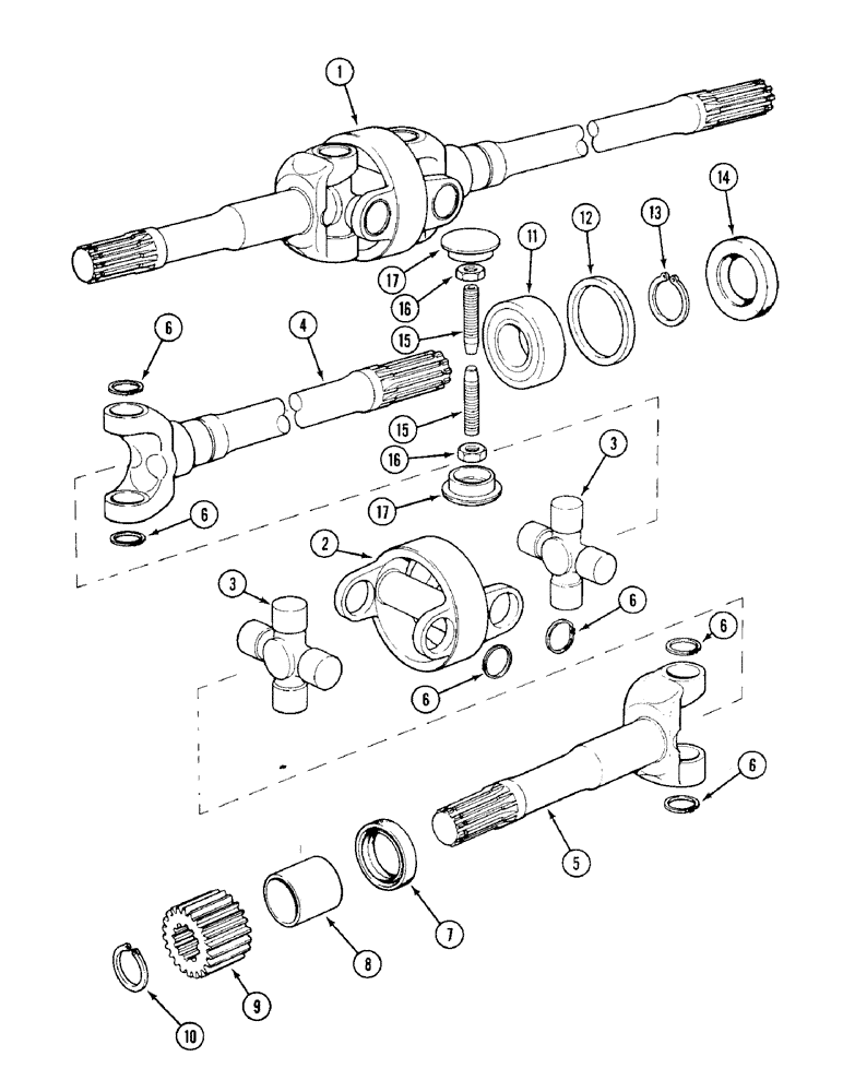 Схема запчастей Case IH 1394 - (5-166) - AXLE HALF SHAFTS, MFD TRACTORS PRIOR TO P.I.N. 11503001 (05) - STEERING