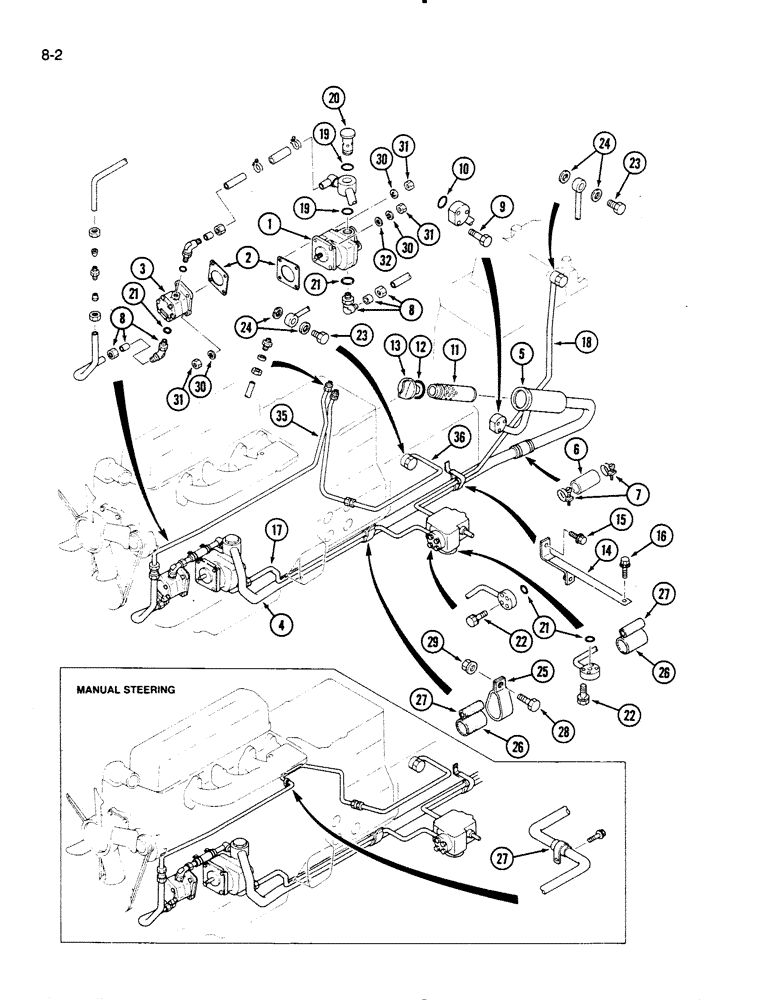 Схема запчастей Case IH 275 - (8-02) - HYDRAULIC PUMP AND LINES (08) - HYDRAULICS