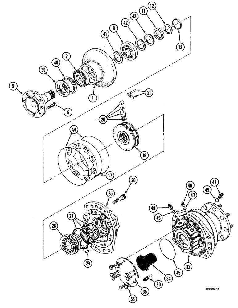 Схема запчастей Case IH 1680 - (5-74) - WHEEL DRIVE MOTOR, POWER GUIDE AXLE, P.I.N. JJC0044001 AND AFTER (04) - STEERING