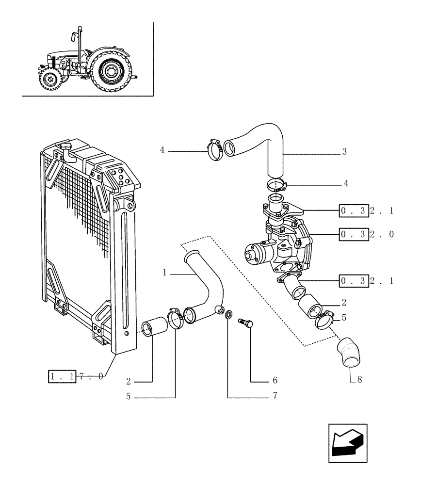 Схема запчастей Case IH JX65 - (1.17.2/01) - PIPES - FOR STRADDLE VERSION (02) - ENGINE EQUIPMENT