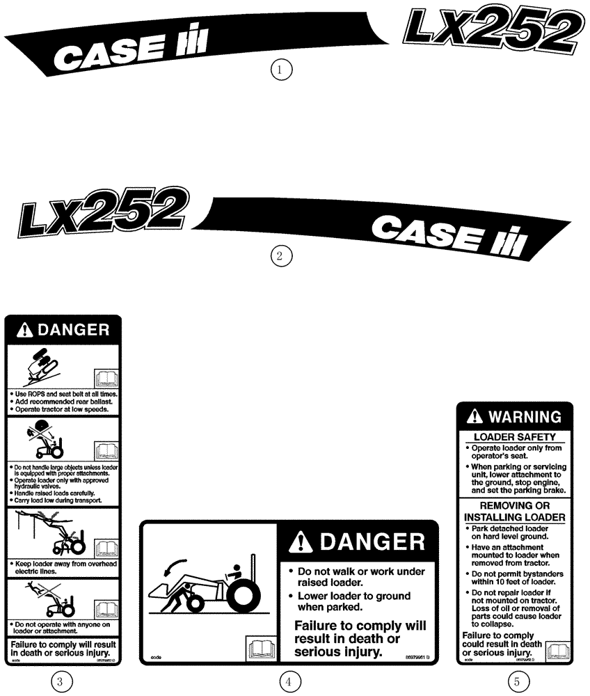 Схема запчастей Case IH LX252 - (09-18) - DECALS (09) - CHASSIS/ATTACHMENTS