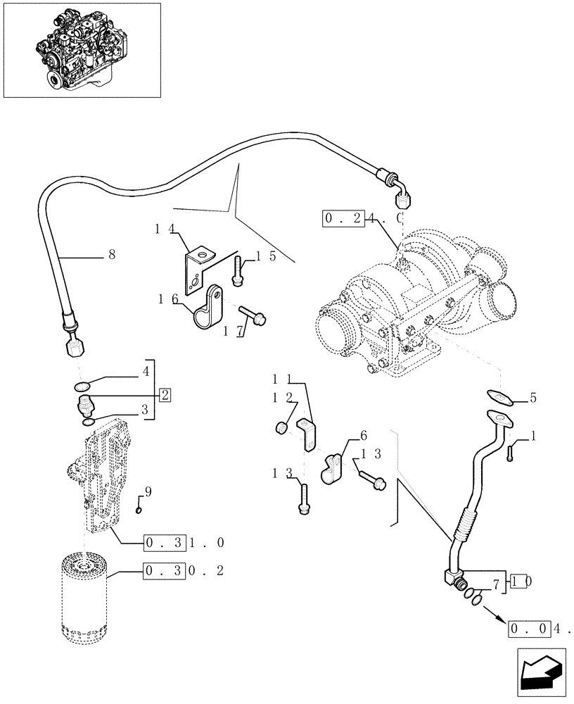 Схема запчастей Case IH PX140 - (0.30.5[01]) - PIPING - ENGINE OIL - PX140 (02) - ENGINE