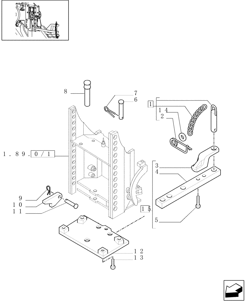 Схема запчастей Case IH JX1070N - (1.89.0/05) - (VAR.907) TOW-BAR CATEGORY "A" TOW HOOK 33 MM. (09) - IMPLEMENT LIFT