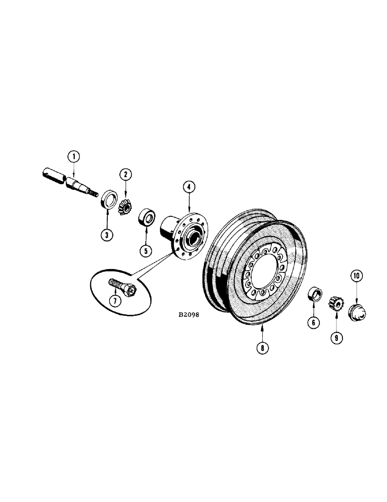 Схема запчастей Case IH 200 - (42[A]) - L.H. WHEEL AND SPINDLE SERIAL NO. 8223051 AND AFTER 