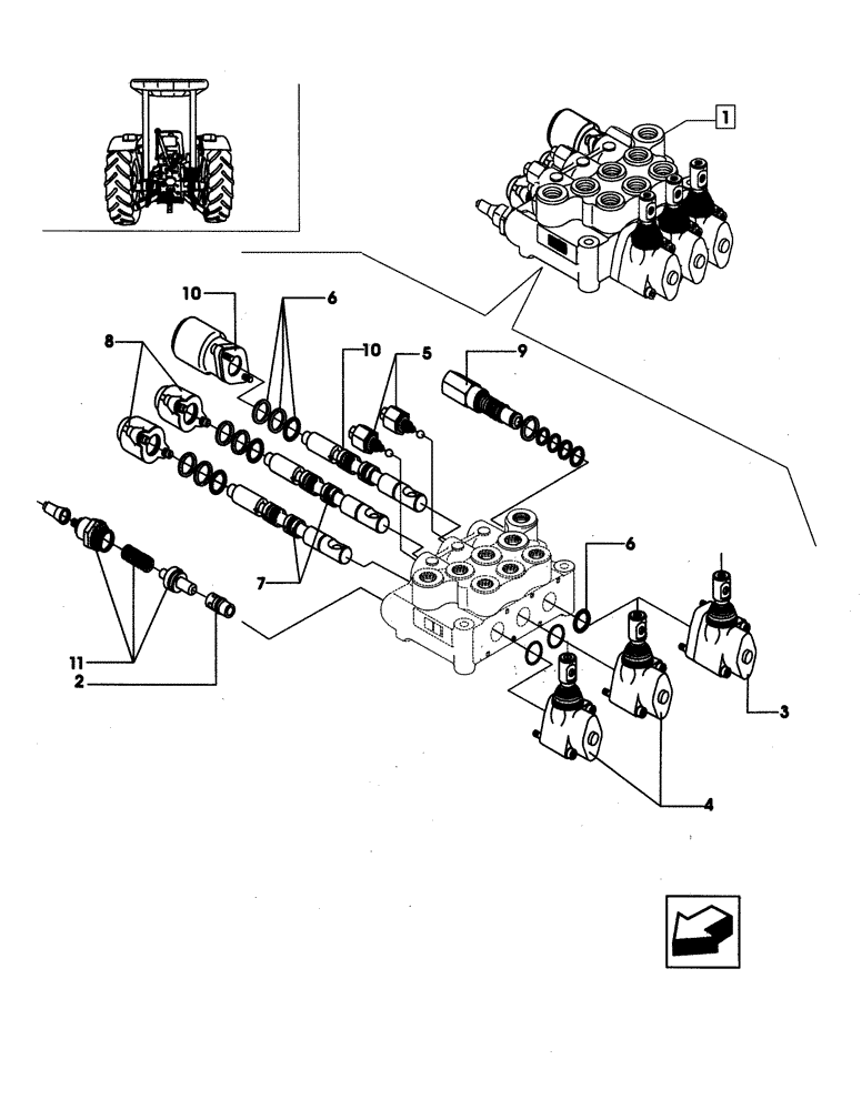 Схема запчастей Case IH JX80 - (1.82.7/ B) - (VAR.054) 3 CONTROL VALVES (2 S/D + 1 S/D W/KICK OUT) - PARTS COMPONENTS (07) - HYDRAULIC SYSTEM