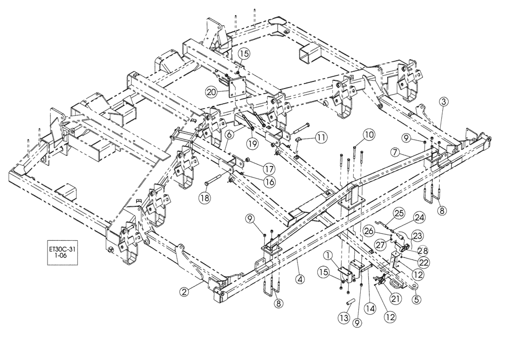 Схема запчастей Case IH 730C - (39.110.03) - REAR HITCH - 7 SHANK (09) - CHASSIS/ATTACHMENTS