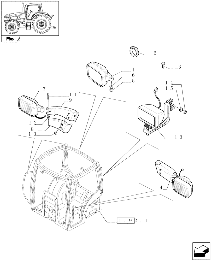 Схема запчастей Case IH MAXXUM 110 - (1.75.7/02) - WORKLAMPS FOR ROOF WITH LOW PROFILE (VAR.330784-331785) (06) - ELECTRICAL SYSTEMS