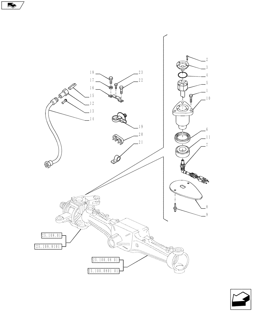 Схема запчастей Case IH PUMA 215 - (55.418.09[01A]) - FRONT AXLE STEERING SENSOR AND RELATED PARTS - D7091 (VAR.728195-720463-728217-743963) (55) - ELECTRICAL SYSTEMS