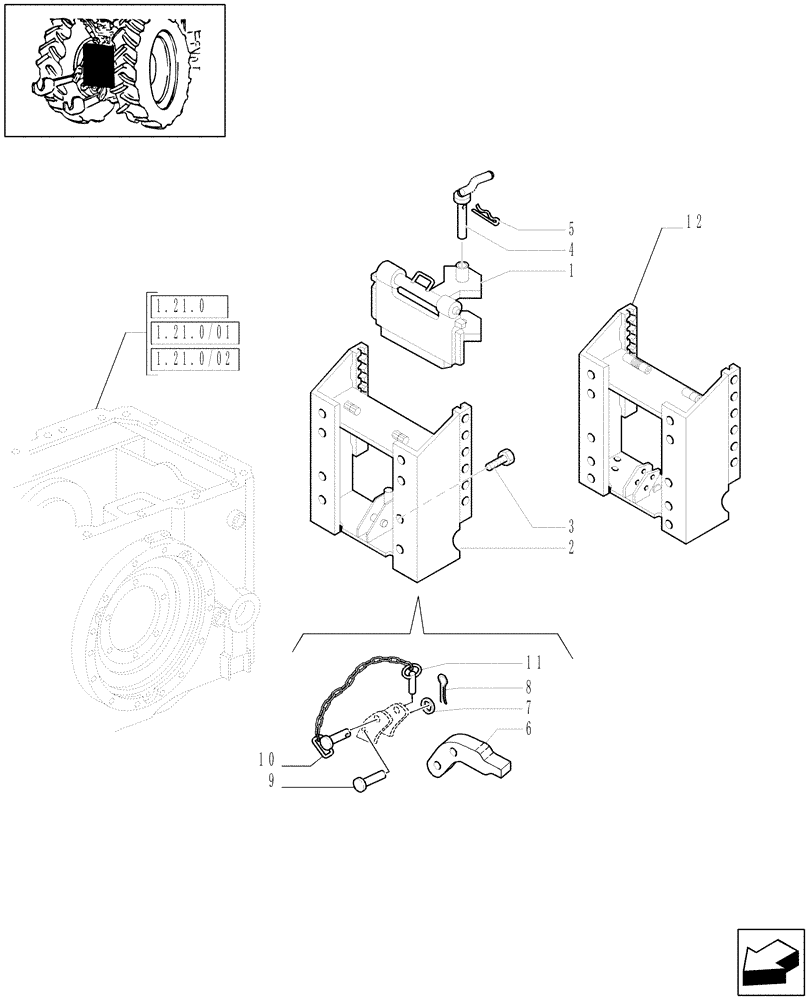 Схема запчастей Case IH MAXXUM 100 - (1.89.5/02[01]) - SLIDER TOW HOOK WITH SWIVEL COUPLING AND PITON FRENCH TYPE - C6978 (VAR.330940) (09) - IMPLEMENT LIFT