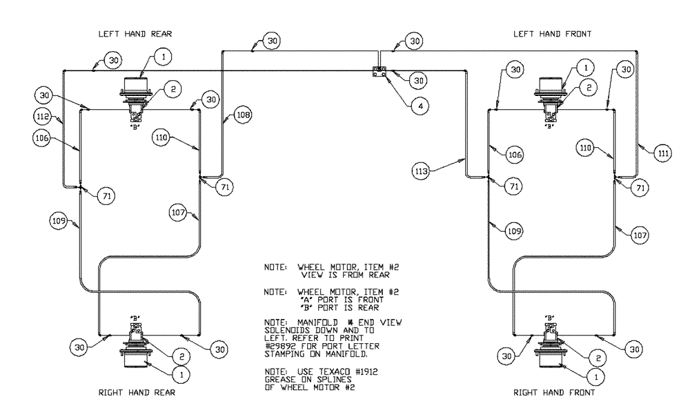 Схема запчастей Case IH PATRIOT WT - (06-005) - HYDRAULIC PLUMBING - WHEEL MOTORS (POWER SHIFT) Hydraulic Plumbing