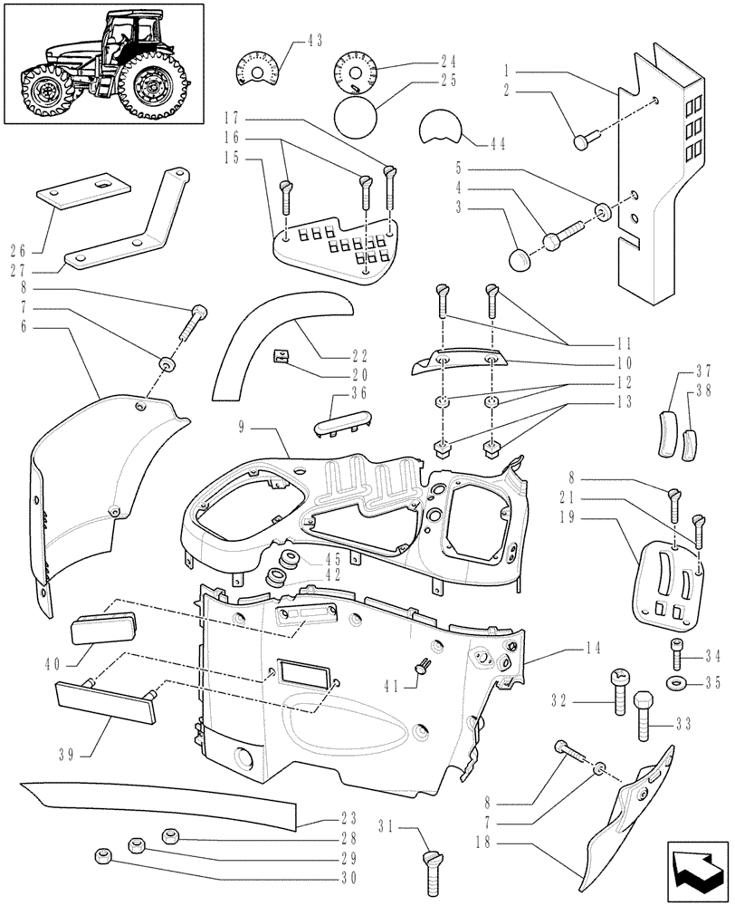 Схема запчастей Case IH MXU135 - (1.93.0/01[02]) - CONTROLS COVER (W/CAB) (10) - OPERATORS PLATFORM/CAB