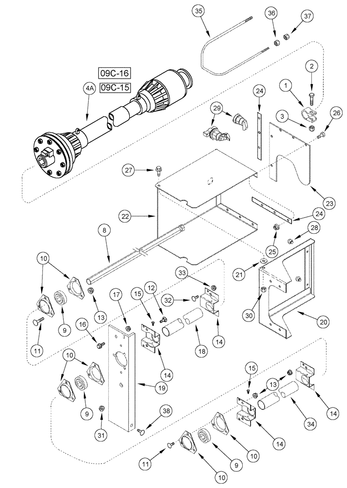 Схема запчастей Case IH 1020 - (09C-11) - AUGER JACKSHAFT DRIVE 30.0 FOOT HEADER (09) - CHASSIS/ATTACHMENTS