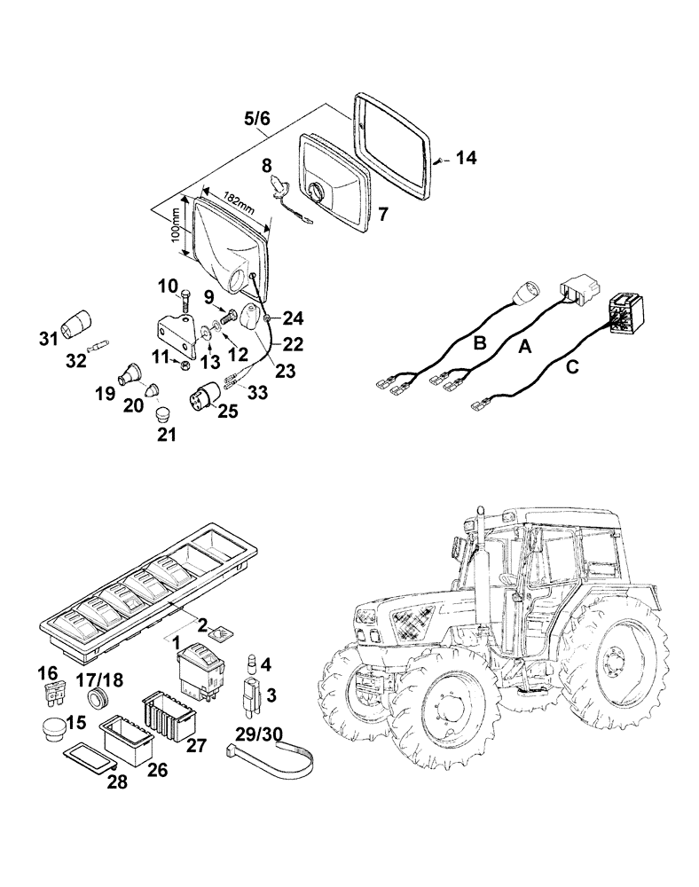 Схема запчастей Case IH C55 - (04-26[01]) - WORK LIGHTS REAR - CAB ROOF (04) - ELECTRICAL SYSTEMS