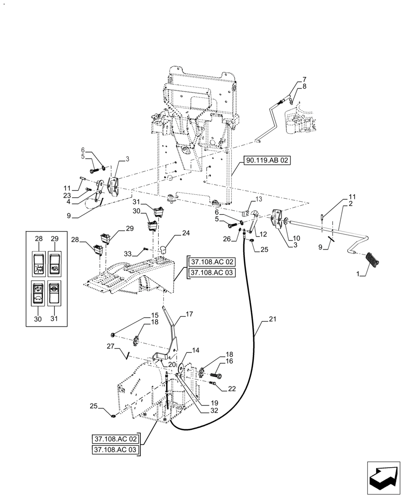 Схема запчастей Case IH FARMALL 140A - (55.525.AM[02]) - THROTTLE CONTROL LINKAGE, ROPS (55) - ELECTRICAL SYSTEMS