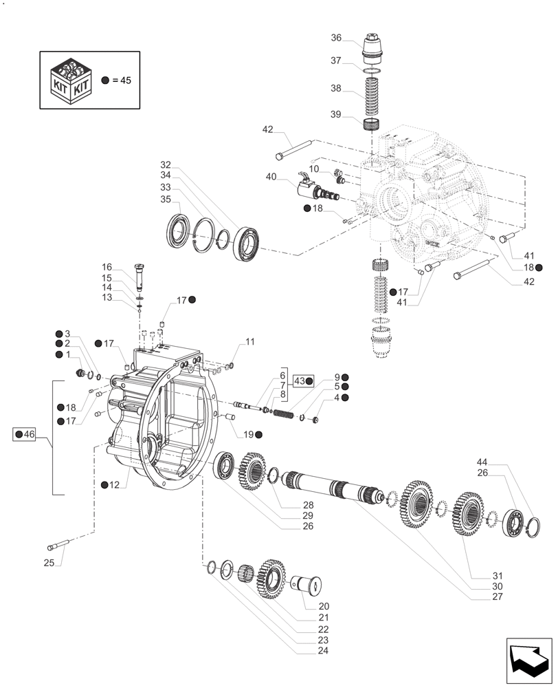 Схема запчастей Case IH FARMALL 140A - (21.154.AA[02]) - FRONT COVER 16+8 (POWER SHUTTLE / DUAL POWER) - 30 KM / 40 KM (21) - TRANSMISSION