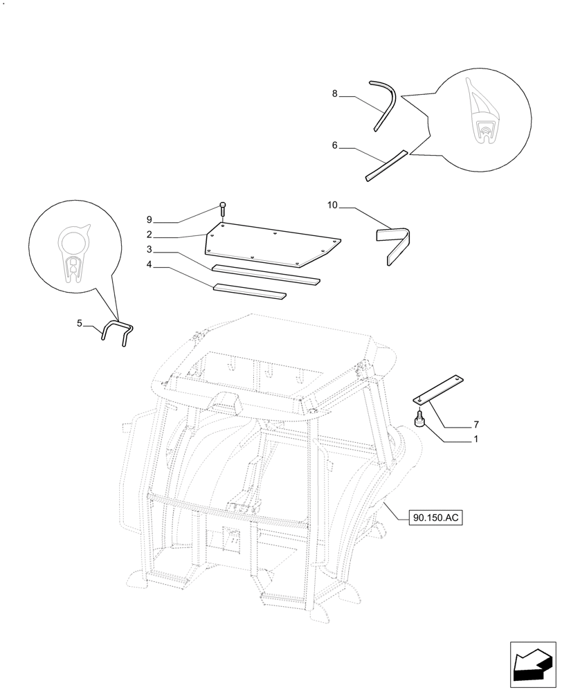 Схема запчастей Case IH FARMALL 140A - (90.150.BC) - INSULATOR, CAB (90) - PLATFORM, CAB, BODYWORK AND DECALS