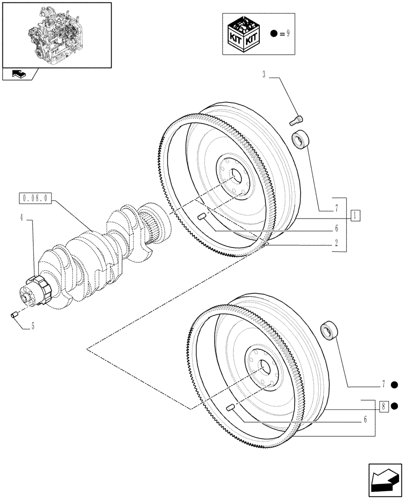 Схема запчастей Case IH FARMALL 90 - (0.08.3) - FLYWHEEL (01) - ENGINE