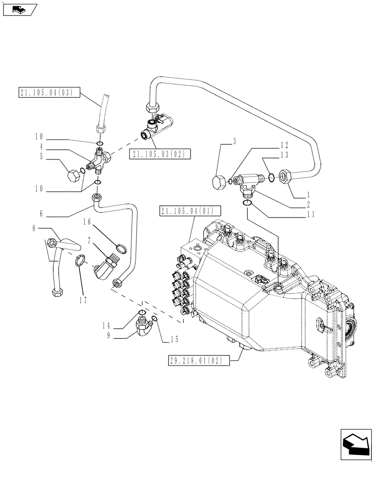 Схема запчастей Case IH MAGNUM 190 - (21.105.04[02]) - HYDRAULIC TRANSMISSION CONTROL, PIPES, WITH CONTINUOUSLY VARIABLE TRANSMISSION (21) - TRANSMISSION