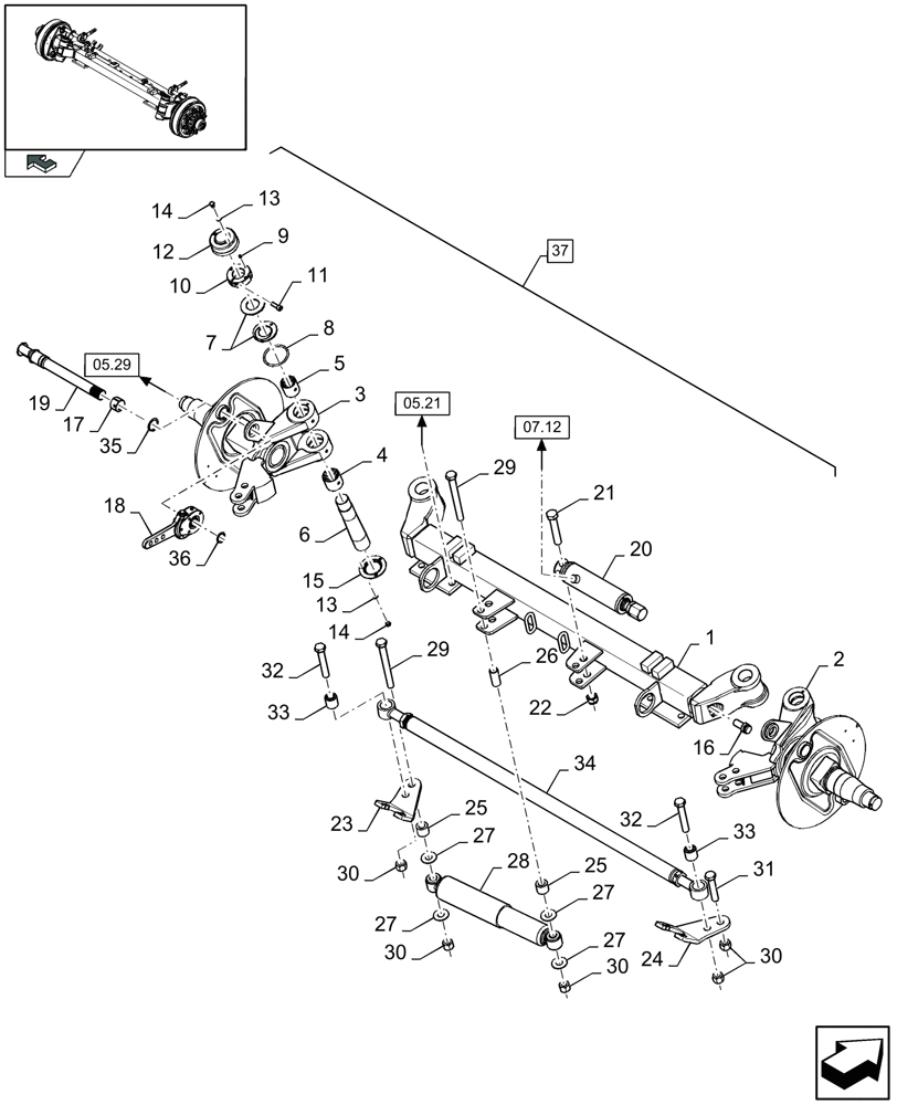 Схема запчастей Case IH LB333P - (05.28[01]) - LARGE STEERED TANDEM AXLE, PNEUMATIC BRAKE, REAR, CENTRE - NOT FOR NA - D800 (05) - AXLE