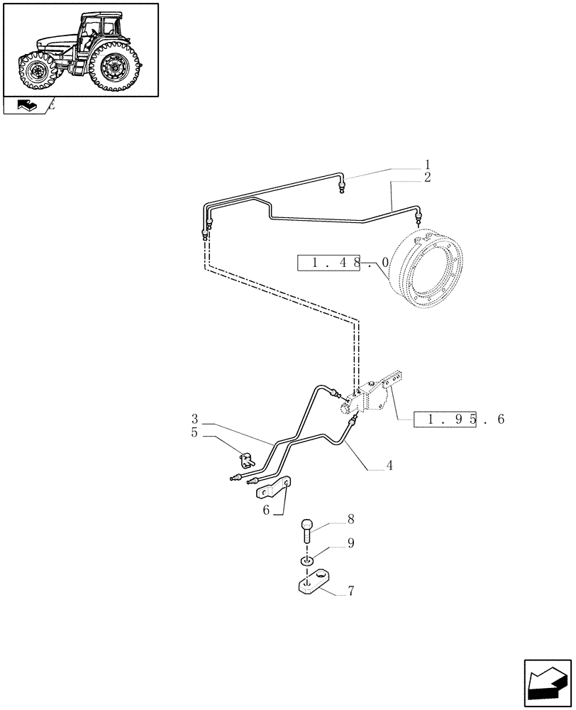 Схема запчастей Case IH FARMALL 85U - (1.68.5/05) - 2WD REAR MECHANICAL DIFFERENTIAL LOCK FOR MECHANICAL TRANS. - BRAKE PIPING (VAR.339380) (05) - REAR AXLE