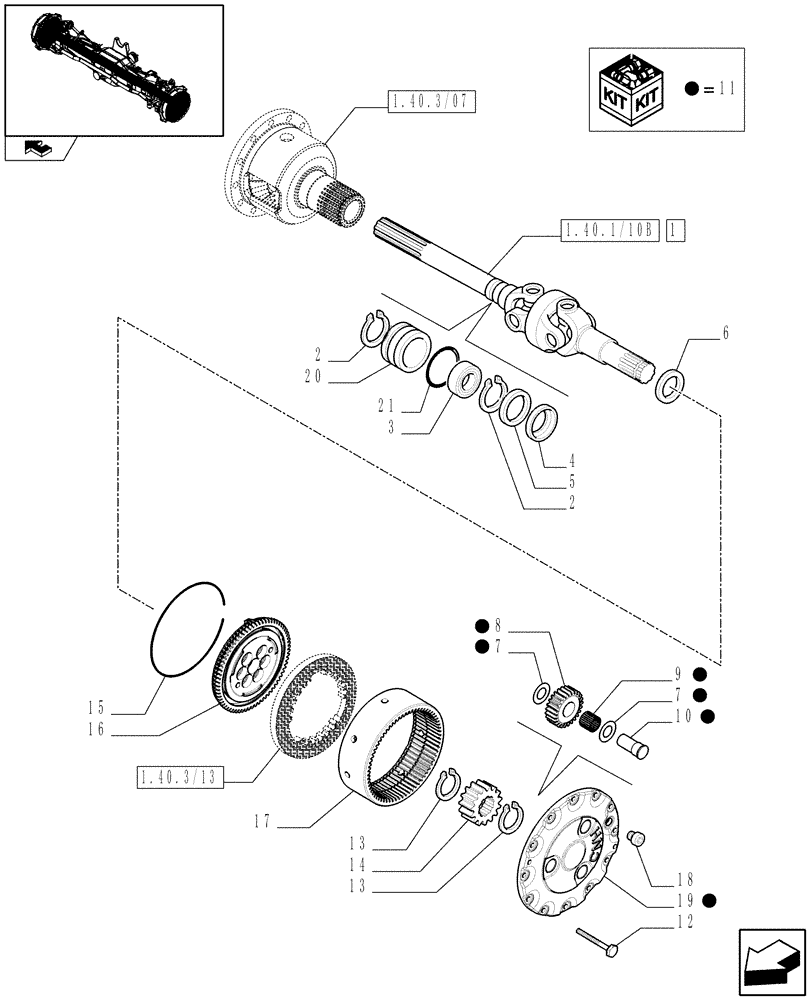 Схема запчастей Case IH PUMA 180 - (1.40.3/10) - (VAR.212) FRONT AXLE WITH ACTIVE SUSPENSIONS AND BRAKES - AXLE SHAFTS AND EPICICLIC REDUCERS (04) - FRONT AXLE & STEERING