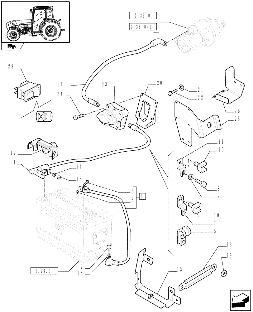 Схема запчастей Case IH FARMALL 105V - (1.75.3) - BATTERY CABLES (06) - ELECTRICAL SYSTEMS