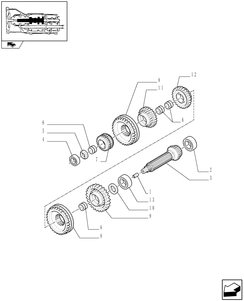 Схема запчастей Case IH FARMALL 60 - (1.28.1/01[04]) - 20X12 TRANSMISSION WITH SYNCHRO SHUTTLE AND CREEPER - SYNCHRONIZER AND DRIVEN SHAFT (VAR.335113-335115-336115-743904) (03) - TRANSMISSION