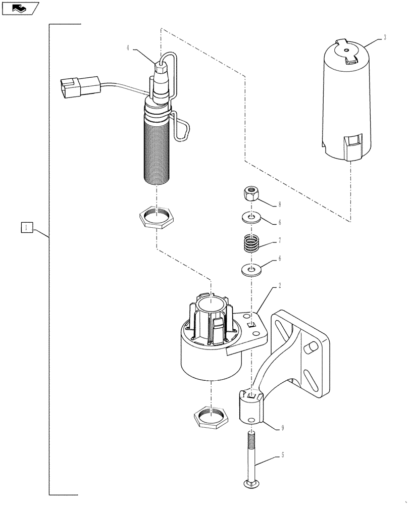 Схема запчастей Case IH 3230 - (55.418.11) - SENSOR, ULTRASONIC ASSEMBLY, HEIGHT CONTROL OPTION ONLY, CENTER SENSOR, 4 PIN (55) - ELECTRICAL SYSTEMS