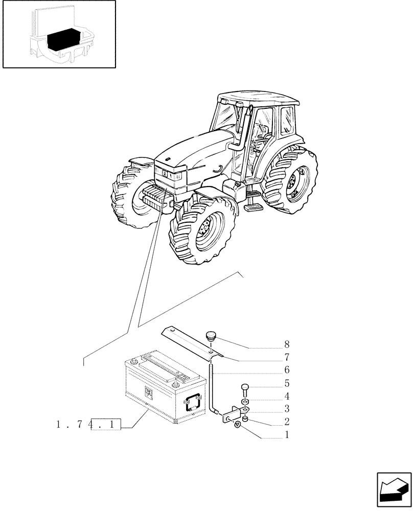 Схема запчастей Case IH JX100U - (1.74.3/02) - (VAR.007/1) NASO - BATTERY FASTENING (06) - ELECTRICAL SYSTEMS