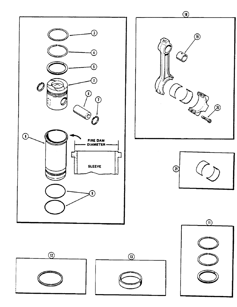 Схема запчастей Case IH 2670 - (051A) - PISTONS AND SLEEVES, WITH 5.092 INCH TO 5.097 INCH FIRE DAM DIAMETER SLEEVE (02) - ENGINE