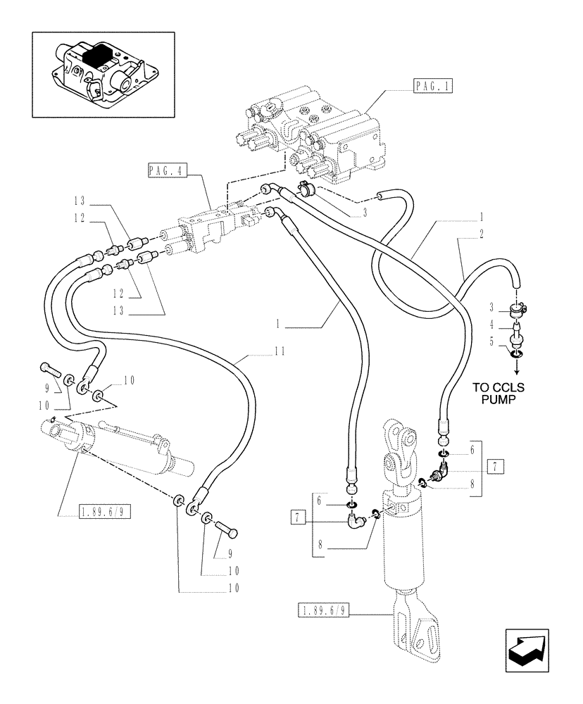 Схема запчастей Case IH MXM130 - (1.82.7/13[03]) - (VAR.900) HYDRAULIC ADJUSTMENT OF RIGHT TIE-ROD FOR CLOSED CCLS CENTRE - PIPES (07) - HYDRAULIC SYSTEM