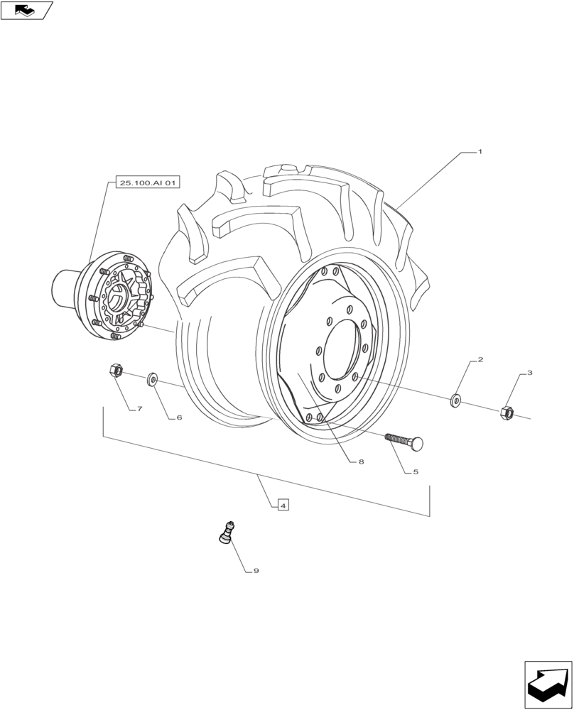 Схема запчастей Case IH FARMALL 140A - (44.511.AE[01]) - WHEEL - FRONT - 4WD (44) - WHEELS