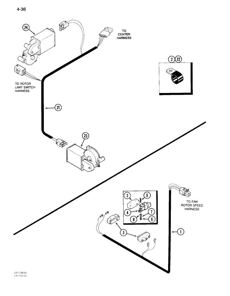 Схема запчастей Case IH 1640 - (4-36) - ROTOR LIMIT SWITCH HARNESS (06) - ELECTRICAL