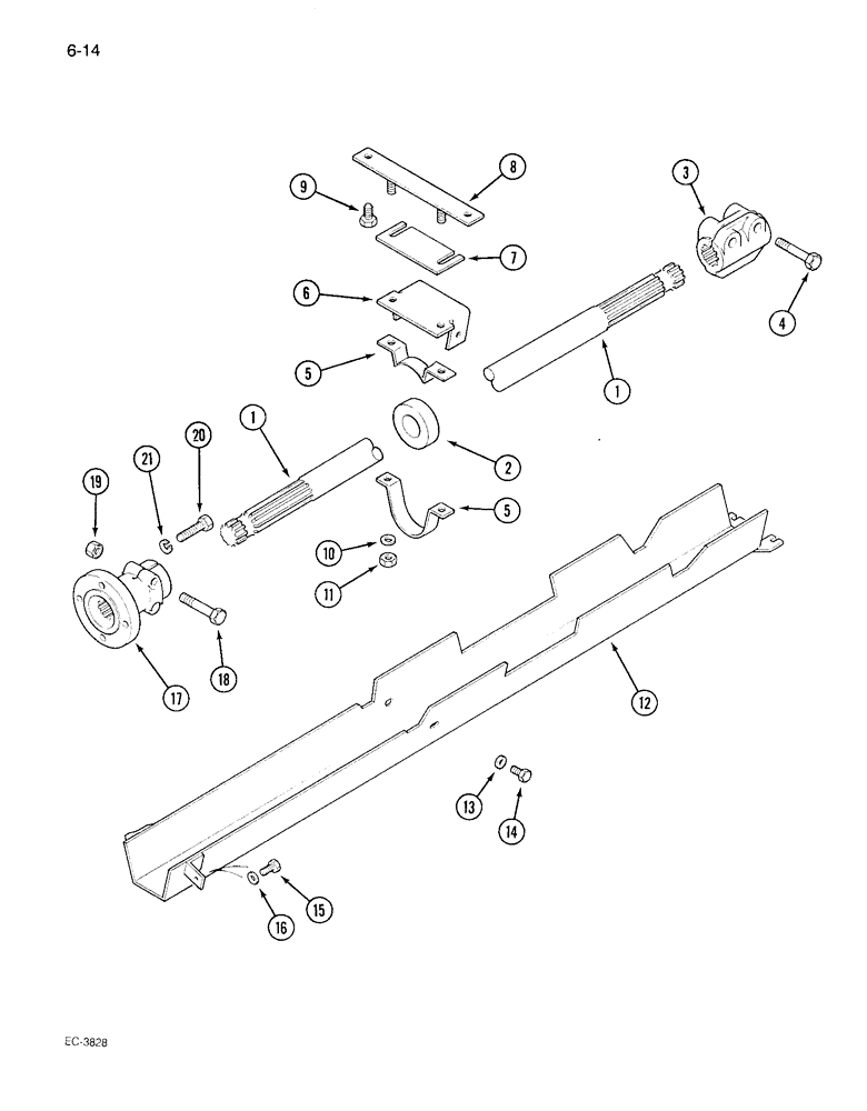 Схема запчастей Case IH 95-SERIES - (6-14) - DRIVE SHAFT AND SHIELD, MFD AXLE (06) - POWER TRAIN