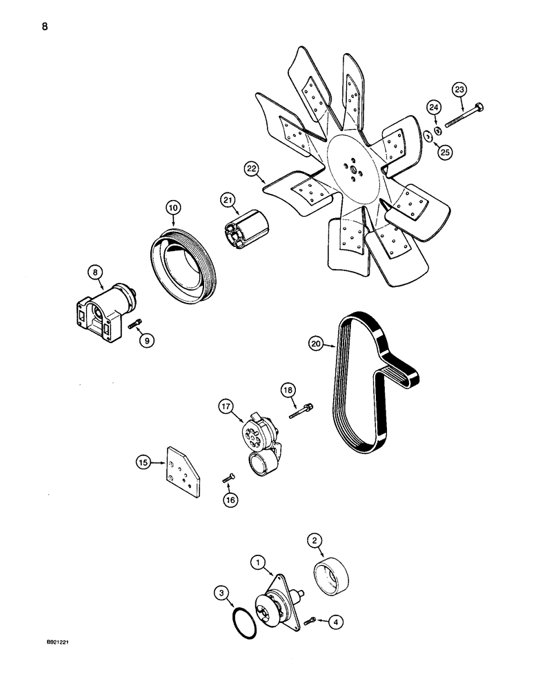 Схема запчастей Case IH 1680 - (008) - WATER PUMP, FAN AND BELT, 6TA-830 ENGINE (10) - ENGINE