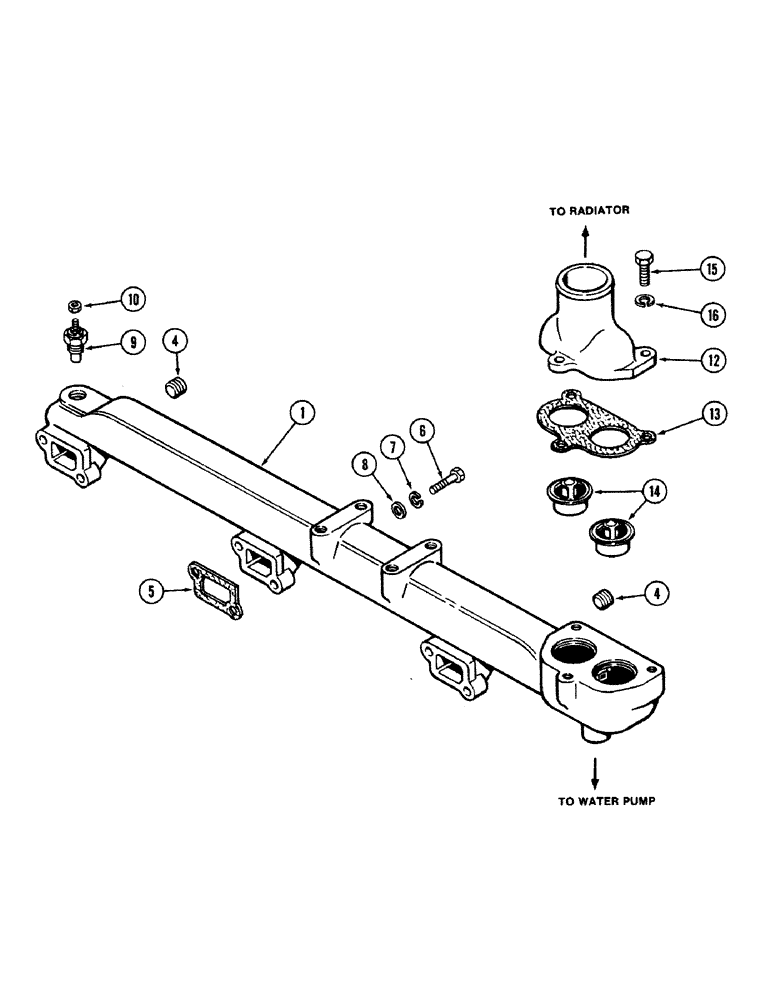 Схема запчастей Case IH 2594 - (2-04) - WATER MANIFOLD AND THERMOSTAT, 504BDT DIESEL ENGINE (02) - ENGINE