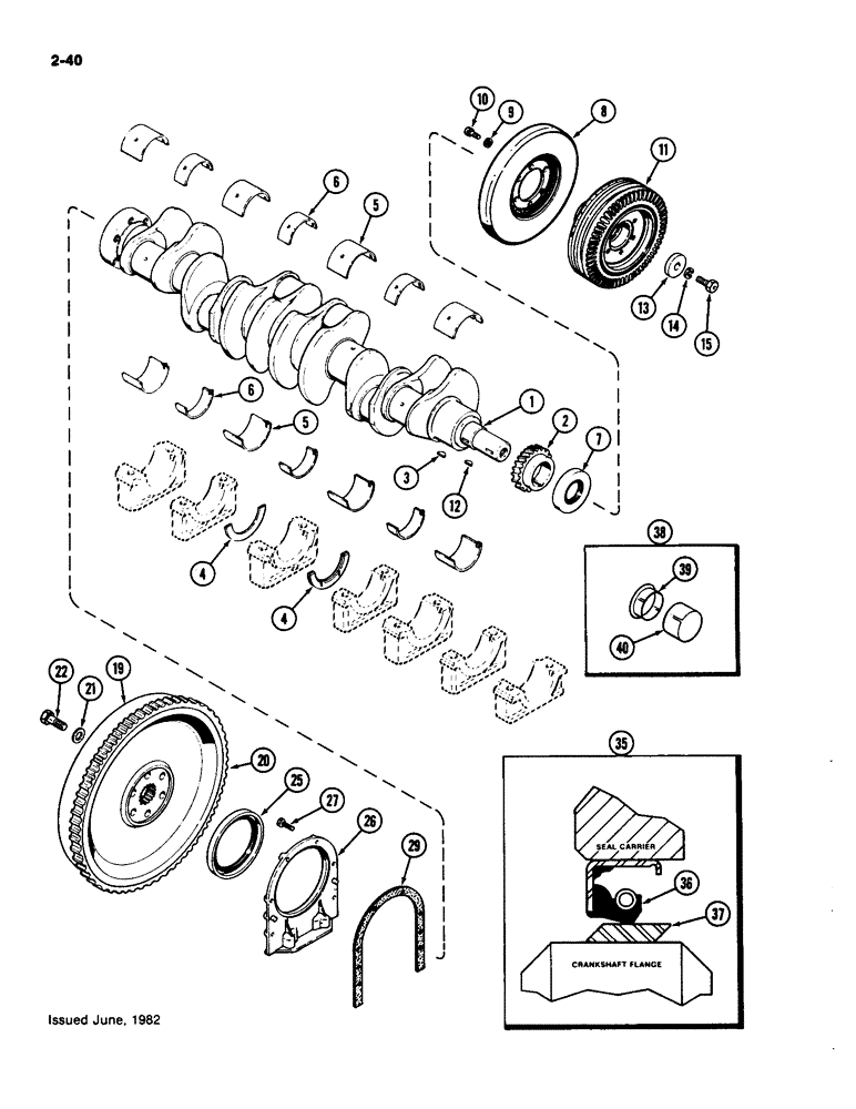 Схема запчастей Case IH 4490 - (2-040) - CRANKSHAFT AND FLYWHEEL, 504BDT DIESEL ENGINE (02) - ENGINE