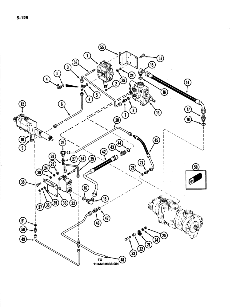 Схема запчастей Case IH 4894 - (5-128) - REAR STEERING HYDRAILICS P.I.N. 8865502 AND AFTER, PRIORITY AND CONTROL VALVES (05) - STEERING