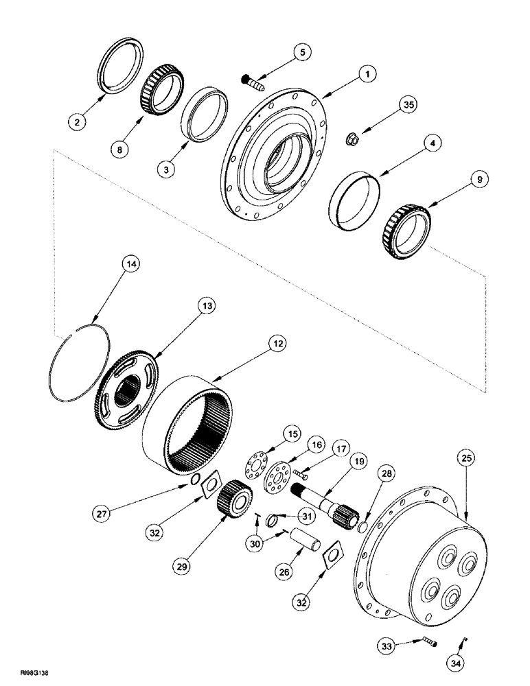 Схема запчастей Case IH MX240 - (5-058) - FRONT AXLE PLANETARIES AND HUB, M.F.D., MX240, MX270 (05) - STEERING