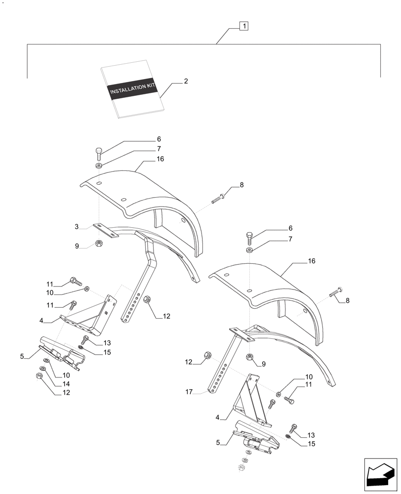 Схема запчастей Case IH FARMALL 140A - (88.100.90[04]) - DIA KIT FRONT FENDERS, 6 CYL. (88) - ACCESSORIES