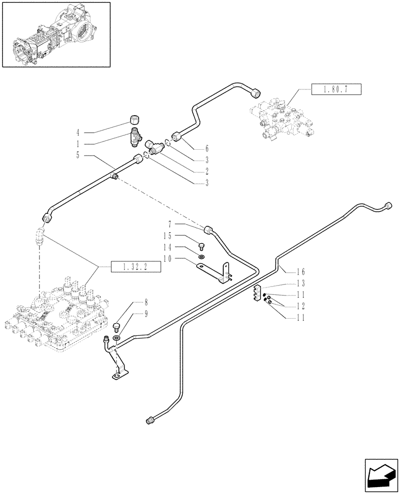 Схема запчастей Case IH PUMA 165 - (1.29.6[02]) - HYDRAULIC GEARBOX CONTROL - PIPES (03) - TRANSMISSION