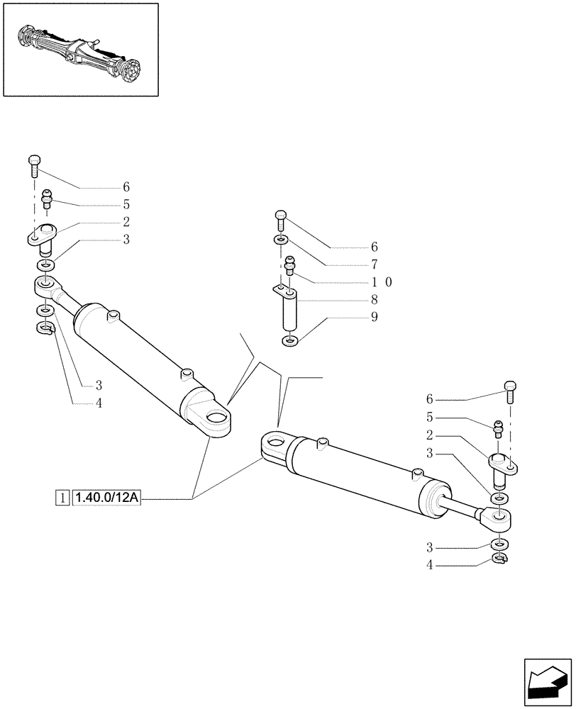 Схема запчастей Case IH MXU130 - (1.40.0/12[01]) - 4WD FRONT AXLE - HYDRAULIC CYLINDER (04) - FRONT AXLE & STEERING