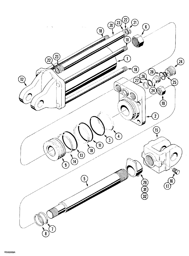 Схема запчастей Case IH 5700 - (8-042) - CYLINDER ASSEMBLY - 1263474C91, 3-1/2 ID X 8 INCH STROKE (08) - HYDRAULICS