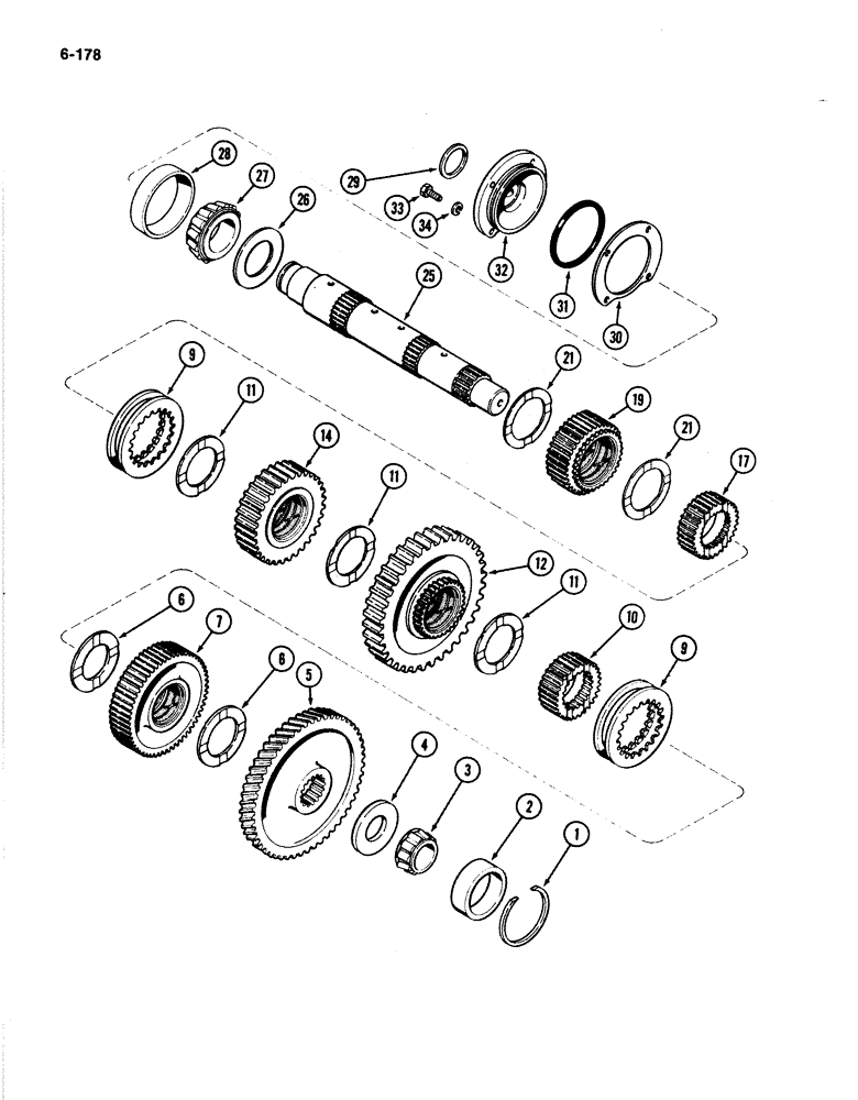 Схема запчастей Case IH 4894 - (6-178) - TRANSMISSION DRIVEN SHAFT AND GEARS (06) - POWER TRAIN