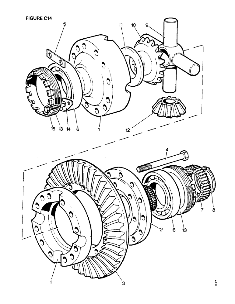 Схема запчастей Case IH 1410 - (C14-1) - GEARBOX, DIFFERENTIAL, [A] 1410, 1410Q, 1410SK, [B] 1412, 1412Q,1412G,1412SK [C] 1410 4WD, 1410Q 4WD Gearbox